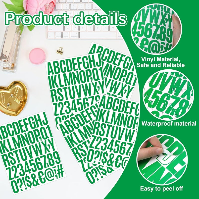 Metsyth Letter Stickers 15 Sheets 750 PCS Alphabet Number Stickers 2 Inch Vinyl Self Adhesive Stick on Letters for Water Bottles Scrapbooking Cup Mailbox Crafts Bulletin Board Classroom Decor(Green) - Image 3